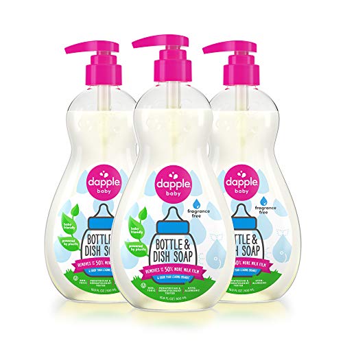 DAPPLE Baby Bottle and Dish Soap, Fragrance Free Dish Liquid, Plant Based, Hypoallergenic, 1 Pump Included, 16.9 Fluid Ounces