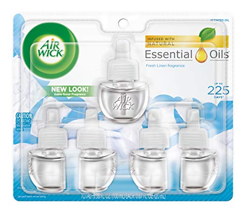 Airwick Air Wick Plug in Scented Oil 5 Refills, Fresh Linen, (5x0.67oz), Same Familiar Smell of Fresh Laundry, New Look, Packaging