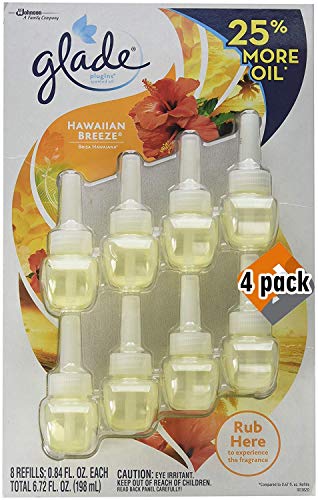 Glade Hawaiin Limited Edition PlugIns Scented Oils Refills 25% More 8 Ct-Hawaiian Breeze, Yellow - Pack 4