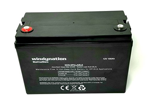 WindyNation 100 amp-Hour 100AH 12V 12 Volt AGM Deep Cycle Sealed Lead Acid Battery - Solar RV UPS Off-Grid (1 pc 100 amp-Hour)