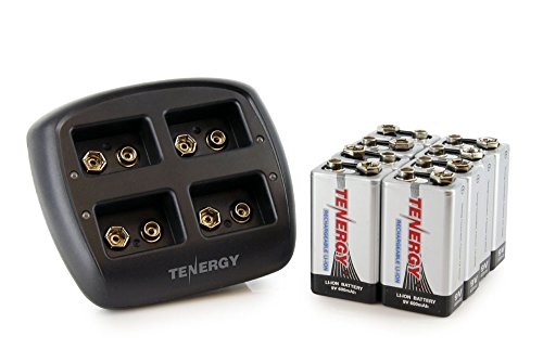 Tenergy Combo: Tenergy TN294 4-Bay 9V Li-ion Battery Charger + 8pcs 9V 600mAh Li-ion Rechargeable Battery