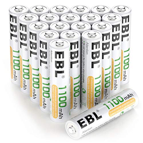 EBL 20 Pack AAA Rechargeable Batteries Ni-MH 1100mAh High Capacity (Typical 1100mAh, Minimum 1000mAh)