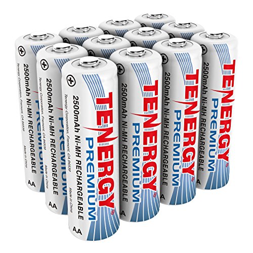 Tenergy Premium Rechargeable AA Batteries, High Capacity 2500mAh NiMH AA Battery, AA Cell Battery, 12-Pack