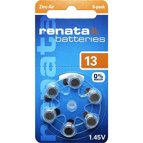 Renata 13 Zinc Air-Activated Hearing Aid Battery - 6 Pack
