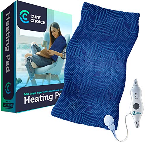 Cure Choice Large Electric Heating Pad for Back Pain Relief + Storage Pouch, Ultra Soft 12"x24" Heating pad for Muscle Cramps