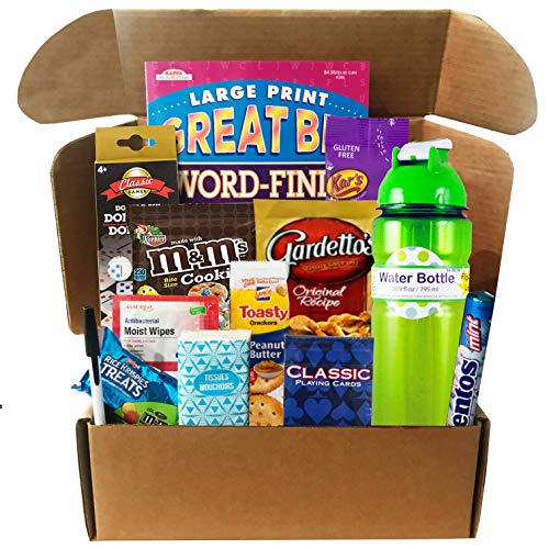 Golden Gift Box Get Well - Feel Better Soon Gift Care Package - Includes Boredom Busters, Snacks, Water Bottle, More - Several to Choose From