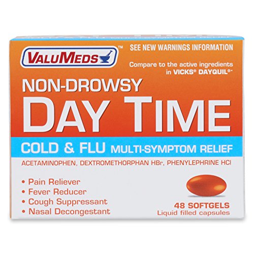 ValuMeds Non-Drowsy Cold & Flu (48 Softgels) Multi-Symptom Relief for Congestion, Headache, Sore Throat, Aches and Pains,