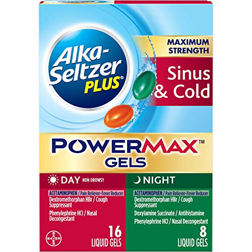 Alka-Seltzer Plus Maximum Strength Powermax Liquid Gels, Sinus & Cold Day & Night | 24 Count