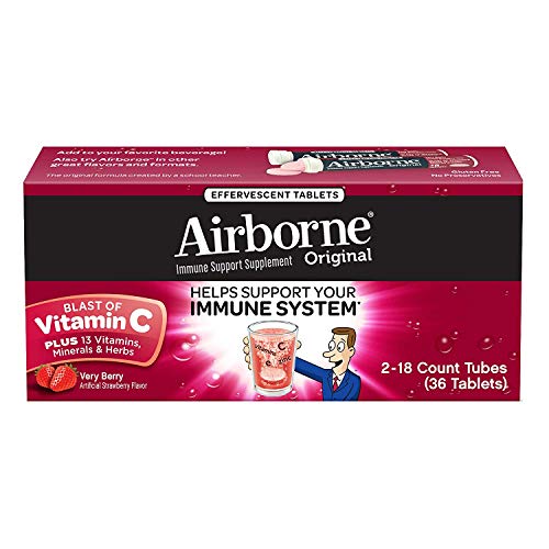 Airborne Immune Support Supplement with Herbs, Vitamins & Minerals Very Berry: 36 Effervescent Tablets