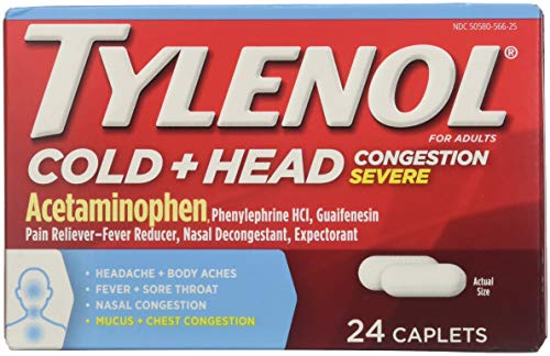 Tylenol Cold + Head Congestion Severe, 24 Caplets (Pack of 2)