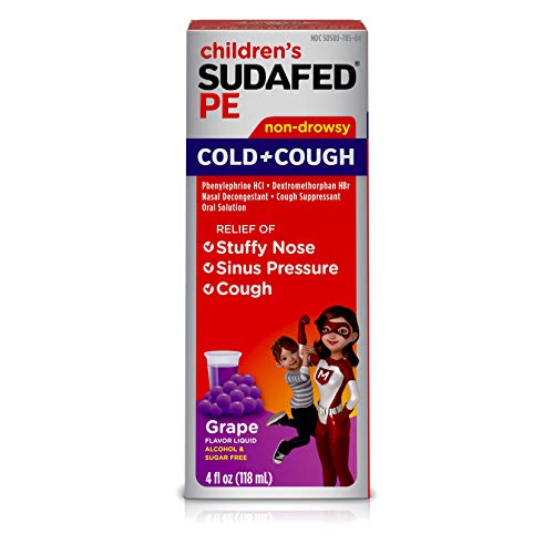 Sudafed PE Sudafed Children's PE Cold + Cough Suppressant, Cold Medicine & Nasal Decongestant, Grape Flavor Liquid Cough Relief, 4 fl.