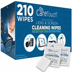 Care Touch Lens Cleaning Wipes | 210 Pre-Moistened and Individually Wrapped Lens Cleaning Wipes | Great for Eyeglasses,