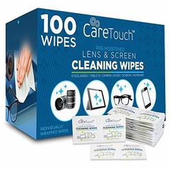 Care Touch Pre-Moistened Lens Cleaning Cloths | 100 Individually Wrapped Wipes