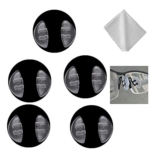 BEHLINE 5 Pairs Push-in Silicone Nose Pads for Porsche Design Sunglasses & Eyeglass Frames,with Lens Cleaning Cloth (Clear)