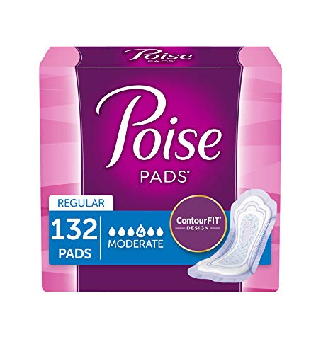 Poise Incontinence Pads, Moderate Absorbency, Regular Length, 132 Count (2 Packs of 66) (Packaging May Vary)