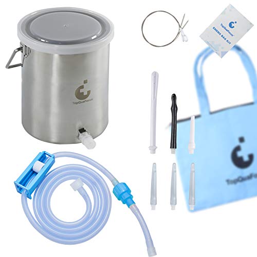 TopQuaFocus Non-Toxic Stainless Steel 2 Quart Enema Bucket Kit with Hose Cleaning Brusher Ideal for Home Coffee & Water Colon