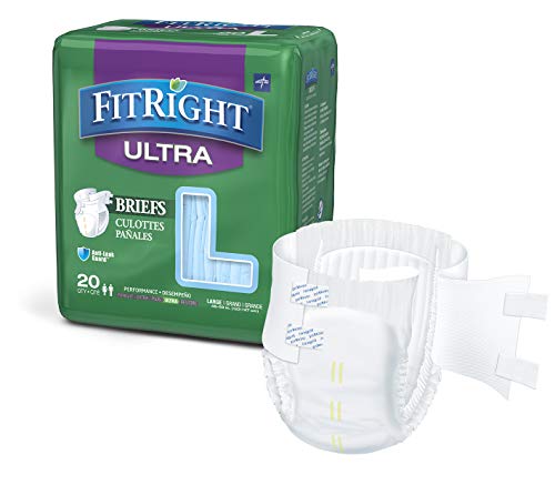 Medline FitRight Ultra Adult Diapers, Disposable Incontinence Briefs with Tabs, Heavy Absorbency, Large, 48"-58" (Pack of 20)
