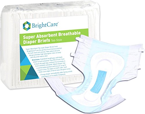 brightcare Breathable Disposable Adult Diaper Briefs with Tabs for Incontinence - Super Absorbent Tab Style - Unisex for Men and Women