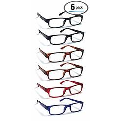 Boost Eyewear 6 Pack Reading Glasses by BOOST EYEWEAR, Traditional Frames in Black, Tortoise Shell, Blue and Red, for Men and Women, with
