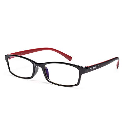 PROSPEK Blue Light Blocking Glasses - Computer Glasses (No Magnification), Regular Size, Red and Black