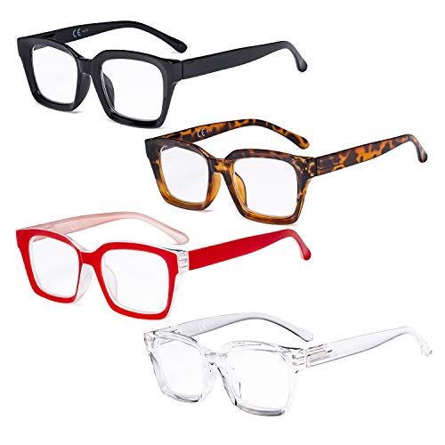 Eyekepper 4 Pack Ladies Reading Glasses - Oversized Square Design Readers for Women +1.75