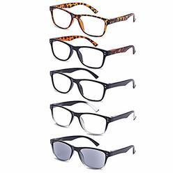 EFE Men Women Reading Glasses 5 Pack (Include 1 Blue Light Reading Glasses / 1 Sun Reader / 3 Reading Glasses) +2.5