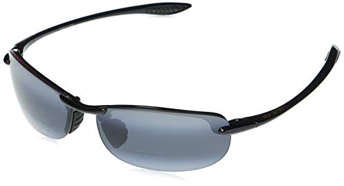 Maui Jim Makaha Reader Asian Fit Rectangular Reading Sunglasses, Gloss Black/Neutral Grey Polarized, Medium 2.5