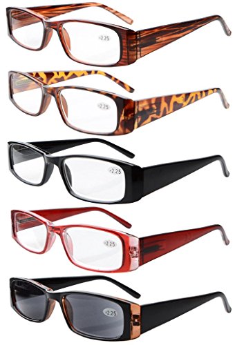 Eyekepper 5-Pack +3.00 Reading Glasses Women Include Reading Sunglasses Spring Hinges Rectangular Readers Classy Design