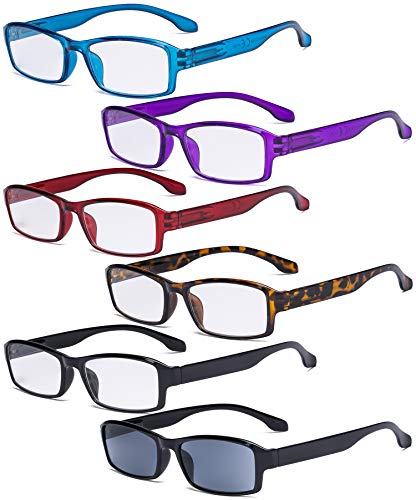 Eyekepper Reading Glasses 6 Pack Comfort Reader Eyeglasses Include Reading Sunglasses for Men Women +2.50