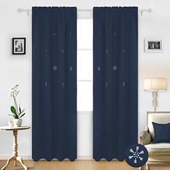 Deconovo Thermal Insulated Rod Pocket Christmas Blackout Curtains Snowflake Hollow Out Panels for Living Room, 52x95 Inch,