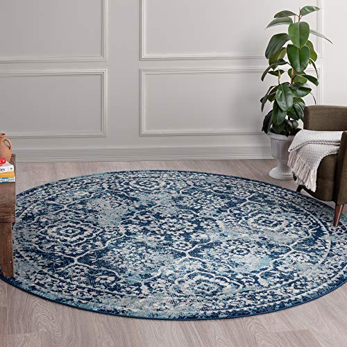 Tayse Rugs Tiera Blue 3x5 Rectangle Area Rug for Dorm, Kids, Baby, or Nursery Room - Transitional, Damask