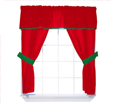 BabyDoll Bedding Baby Doll Bedding Solid Two Tone 5-Piece Window Valance Curtain Set, Red/Green