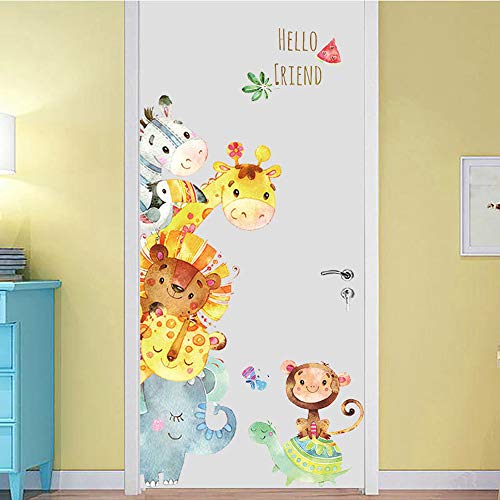 Finduat Cartoon Animals Wall Stickers Jungle Animals Theme Baby Nursery Wall Decals for Kids Rooms Baby Bedroom Wardrobe Door