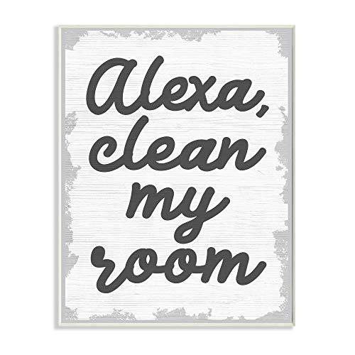 Stupell Industries Alexa Clean My Room Kids Funny Word, Design by Artist Daphne Polselli Art, 13 x 0.5 x 19, Wall Plaque