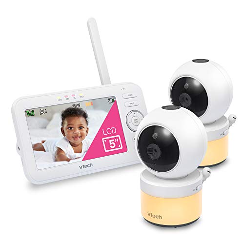 VTech VM5463-2 Video Baby Monitor with 5" Screen, Pan Tilt Zoom, Sound Activated Night Light & Glow-On-The-Ceiling