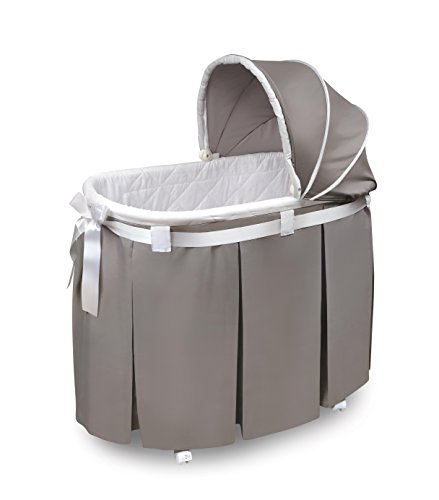 Badger Basket Wishes Rocking Baby Bassinet Heirloom Quality Bedside Sleeper with Bedding, Pad, and Storage Basket - Gray