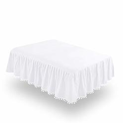 Biloban White Crib Skirt Pleated with Lovely Pompoms, Bedding Dust Ruffle for Baby Girls and Baby Boys, 14" Drop, Fit All