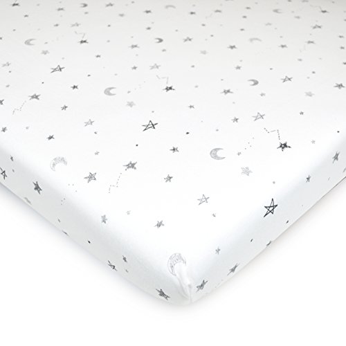 TL Care 100% Natural Cotton Jersey Knit 18 x 36 Cradle Sheet - Fitted, Gray Stars & Moon, Soft Breathable, for Boys & Girls