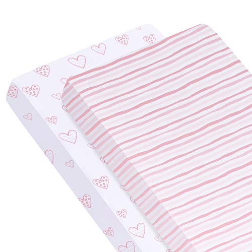 Biloban Crib Mattress Sheet Stretchy Fitted Egyptian Cotton Crib Sheets Set 2 Pack, Ultra Soft and Breathable 100% Jersey Knit Cotton