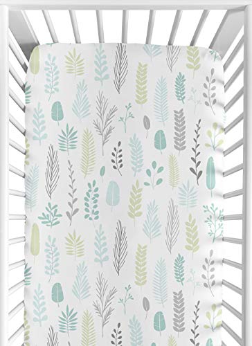 Sweet Jojo Designs Blue and Grey Tropical Leaf Unisex Boy or Girl Baby or Toddler Nursery Fitted Crib Sheet - Turquoise, Gray