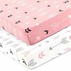 BROLEX Stretchy Fitted Crib Sheets Set 2 Pack Portable Crib Mattress Topper for Baby Girls Boys,Ultra Soft Jersey,Full
