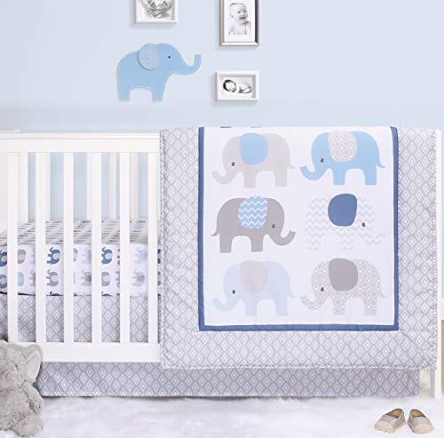 The Peanutshell Elephant Crib Bedding Sets for Boys | 3 Piece Nursery Set | Crib Comforter, Fitted Crib Sheet, Crib Skirt