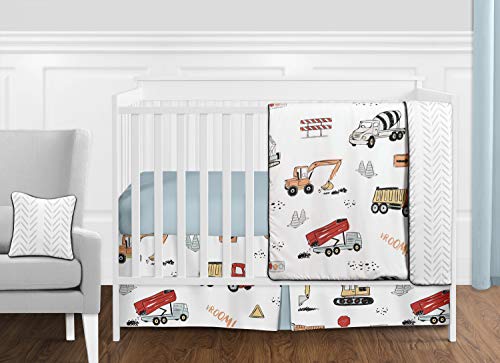 Sweet Jojo Designs Construction Truck Baby Boy Nursery Crib Bedding Set - 11 Pieces - Grey Yellow Orange Red and Blue