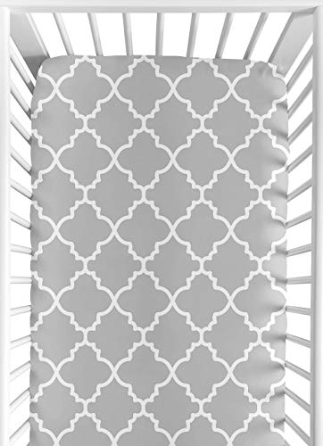 Sweet Jojo Designs Fitted Crib Sheet for Gray and White Trellis Collection Baby/Toddler Bedding - Trellis Print