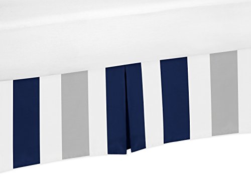 Sweet Jojo Designs Navy Blue, Grey and White Crib Bed Skirt Dust Ruffle for Boys Stripe Collection Baby Bedding Sets