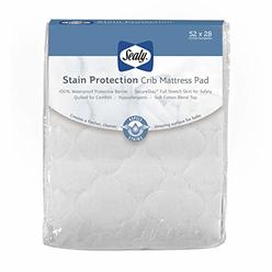 Sealy Stain Protection Waterproof Fitted Toddler & Baby Crib Mattress Pad Cover/Protector, White, 52â? x 28â?