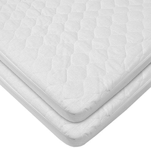 American Baby Company 2 Pack Waterproof Fitted QuiltedÂ CottonÂ Portable Mini Crib Mattress Pad Cover, White, for Boys and