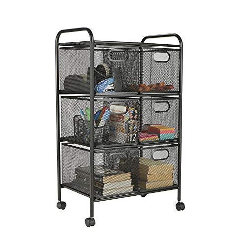 Mind Reader 6DRMESH-BLK 6-Drawer Storage Bin Organizer, Multi-Purpose Cart, Black