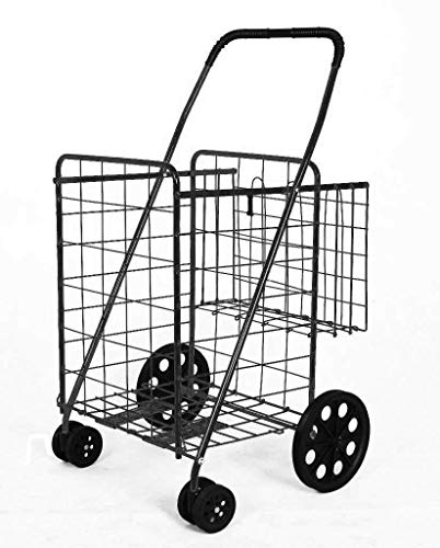 PrimeTrendz Folding Shopping Cart Double Basket Jumbo Size 150lb Capacity by USA Cash and Carry | Black