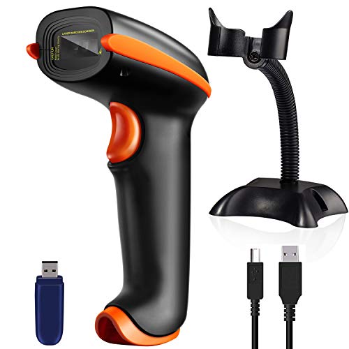 Tera Barcode Scanner Wireless Versatile 2-in-1 (2.4Ghz Wireless+USB 2.0 Wired) Rechargeable 1D Barcode Reader USB Handheld